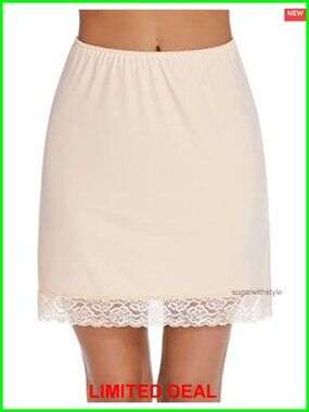 Lace Trim Half Slip Above Knee Stretchy Silky Women's Underskirt